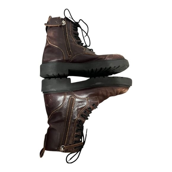 Zara Boots Size 36 Women's Distressed Combat Brown Lace Up Mid Calf Side Zip - Picture 4 of 7